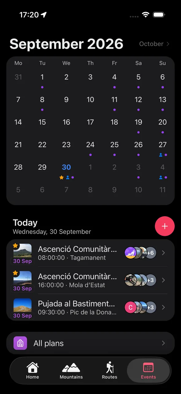 Calendar of upcoming plans