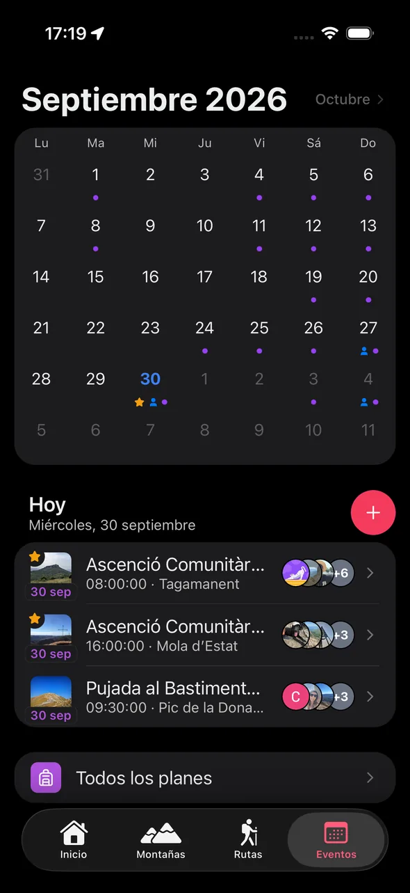 Calendario de los próximos planes